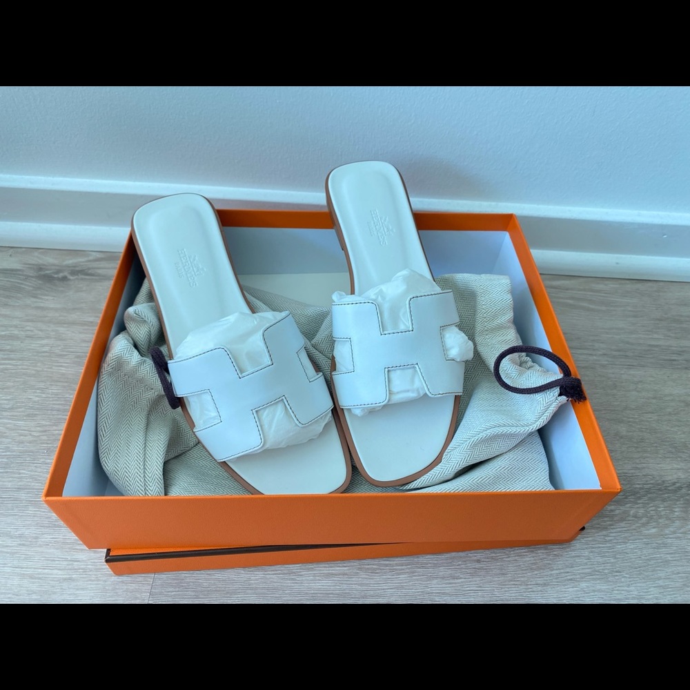 Hermes Oran Sandal White 6.5/36.5